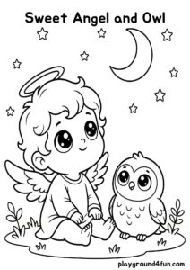Coloring pages: Sweet Angel and Owl pdf