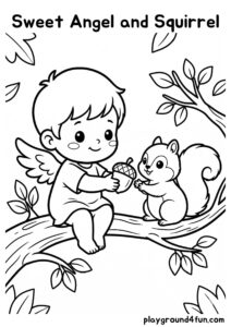 Coloring pages: Sweet Angel and Squirrel pdf
