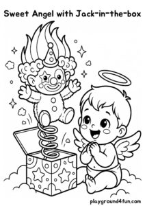 Coloring pages: Sweet Angel with Jack in the box pdf