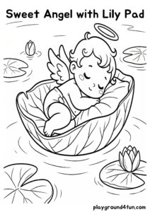 Coloring pages: Sweet Angel with Lily Pad pdf
