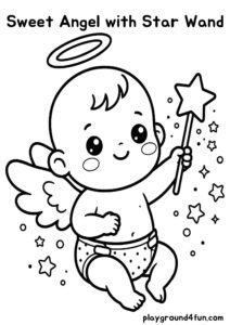 Coloring pages: Sweet Angel with Star Wand pdf