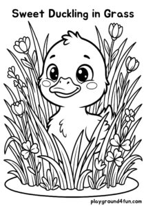 Coloring pages: Sweet Duckling in Grass pdf