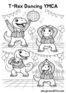 Coloring pages: T Rex Dancing YMCA pdf