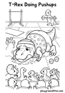 Coloring pages: T Rex Doing Pushups pdf