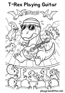 Coloring pages: T Rex Playing Guitar pdf