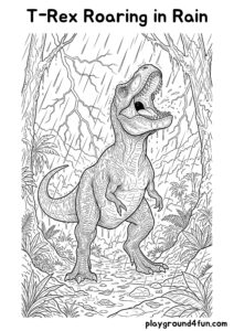 Coloring pages: T Rex Roaring in Rain pdf