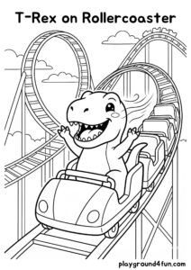 Coloring pages: T Rex on Rollercoaster pdf