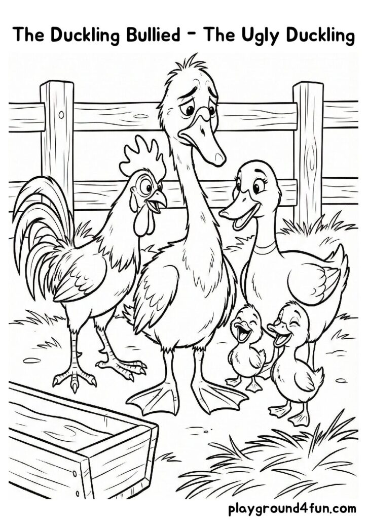 The Duckling Bullied – The Ugly Duckling Coloring Pages