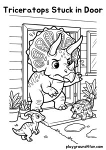 Coloring pages: Triceratops Stuck in Door pdf