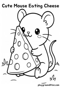 Coloring pages: Cute Mouse Eating Cheese pdf