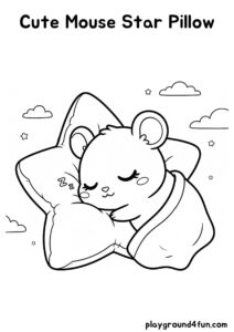 Coloring pages: Cute Mouse Star Pillow pdf