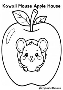 Coloring pages: Kawaii Mouse Apple House pdf