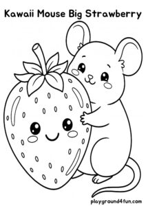 Coloring pages: Kawaii Mouse Big Strawberry pdf