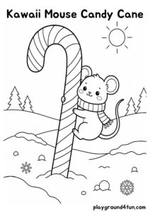 Coloring pages: Kawaii Mouse Candy Cane pdf
