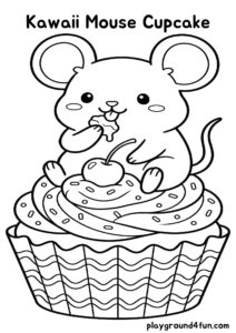 Coloring pages: Kawaii Mouse Cupcake pdf