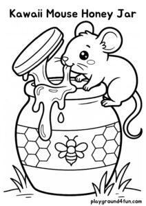 Coloring pages: Kawaii Mouse Honey Jar pdf