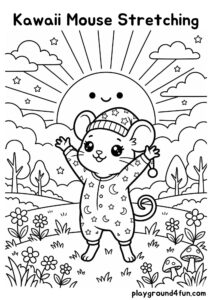 Coloring pages: Kawaii Mouse Stretching pdf