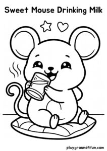 Coloring pages: Sweet Mouse Drinking Milk pdf