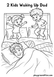Coloring pages: 2 Kids Waking Up Dad pdf