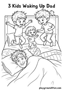 Coloring pages: 3 Kids Waking Up Dad pdf