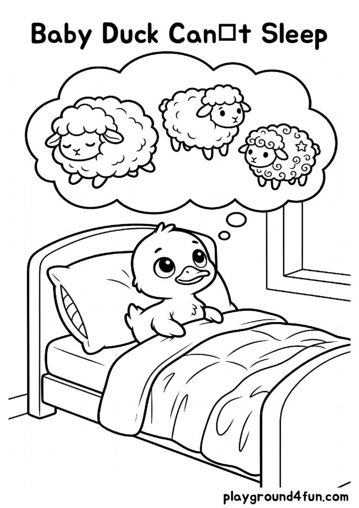 Baby Duck Can’t Sleep Coloring Pages