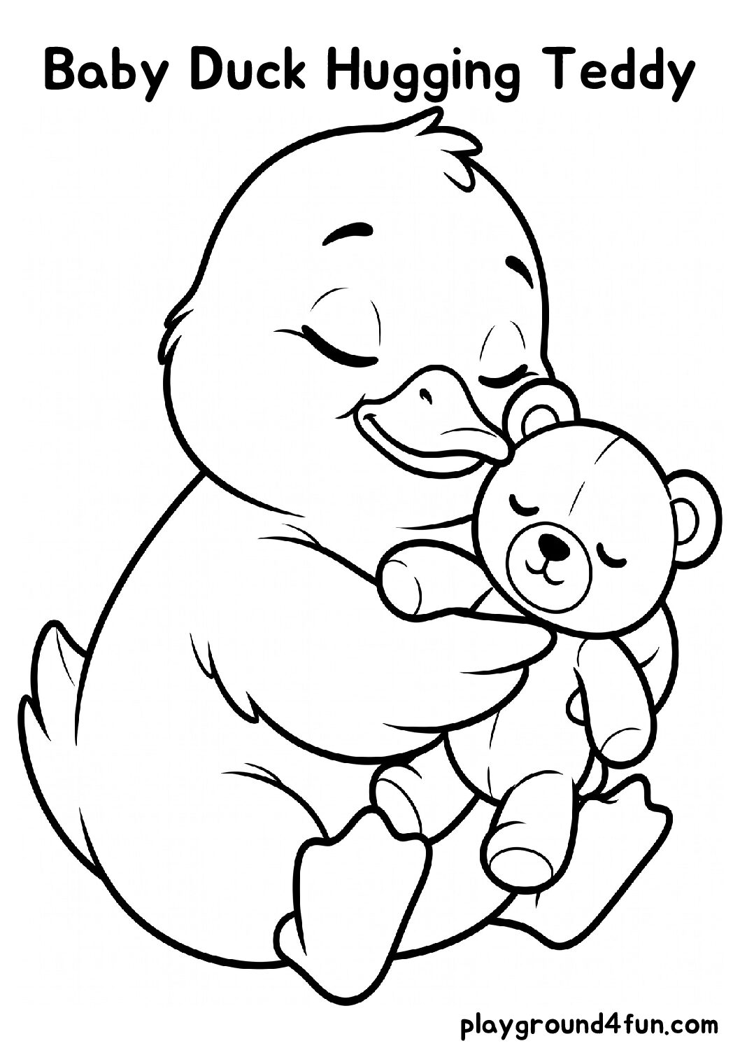 Baby Duck Hugging Teddy