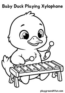 Coloring pages: Baby Duck Playing Xylophone pdf