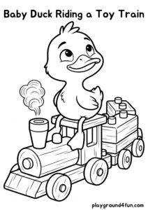 Coloring pages: Baby Duck Riding a Toy Train pdf