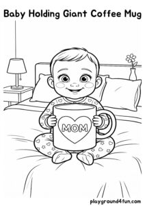 Coloring pages: Baby Holding Giant Coffee Mug pdf