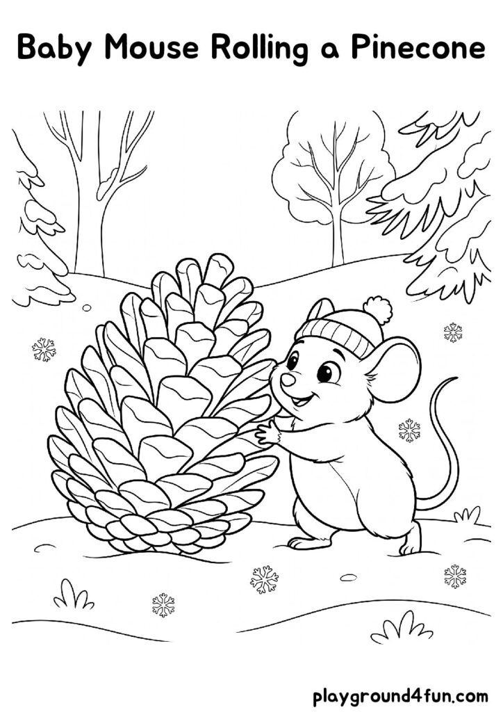 Baby Mouse Rolling a Pinecone Coloring Pages