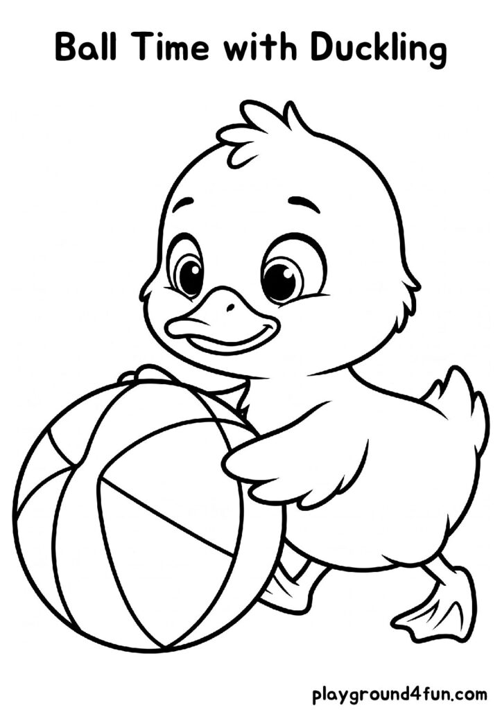 Ball Time with Duckling Coloring Pages