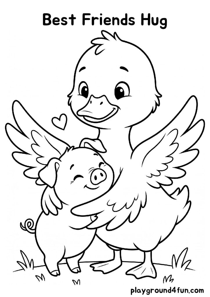 Best Friends Hug Coloring Pages
