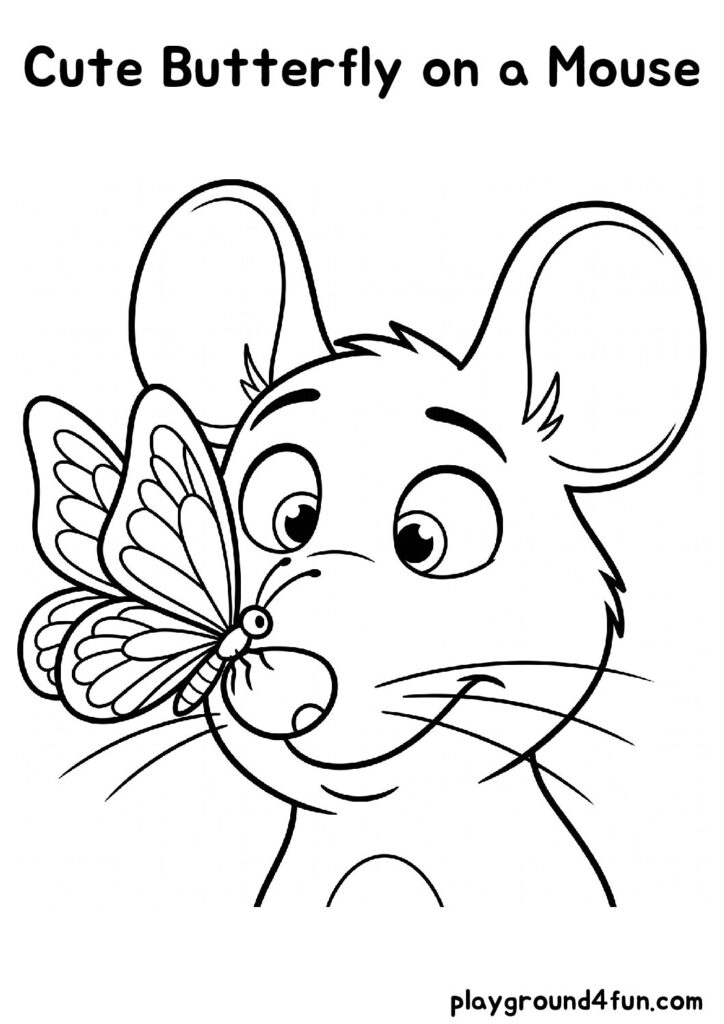 Cute Butterfly on a Mouse Coloring Pages