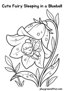 Coloring pages: Cute Fairy Sleeping in a Bluebell pdf