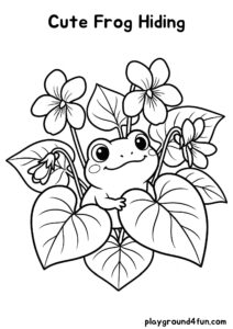 Coloring pages: Cute Frog Hiding pdf