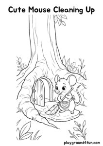 Coloring pages: Cute Mouse Cleaning Up pdf