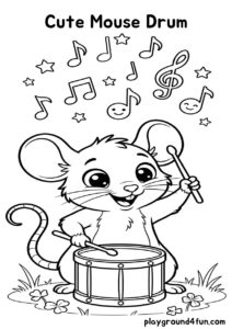 Coloring pages: Cute Mouse Drum pdf