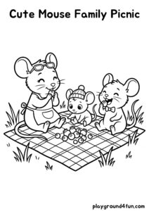 Coloring pages: Cute Mouse Family Picnic pdf