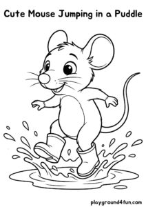 Coloring pages: Cute Mouse Jumping in a Puddle pdf