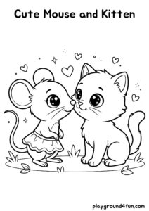Coloring pages: Cute Mouse and Kitten pdf