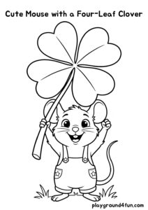 Coloring pages: Cute Mouse with a Four Leaf Clover pdf