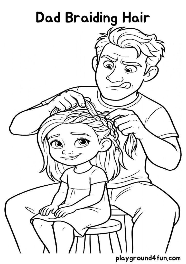 Dad Braiding Hair Coloring Pages