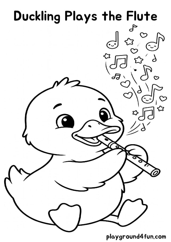 Duckling Plays the Flute Coloring Pages