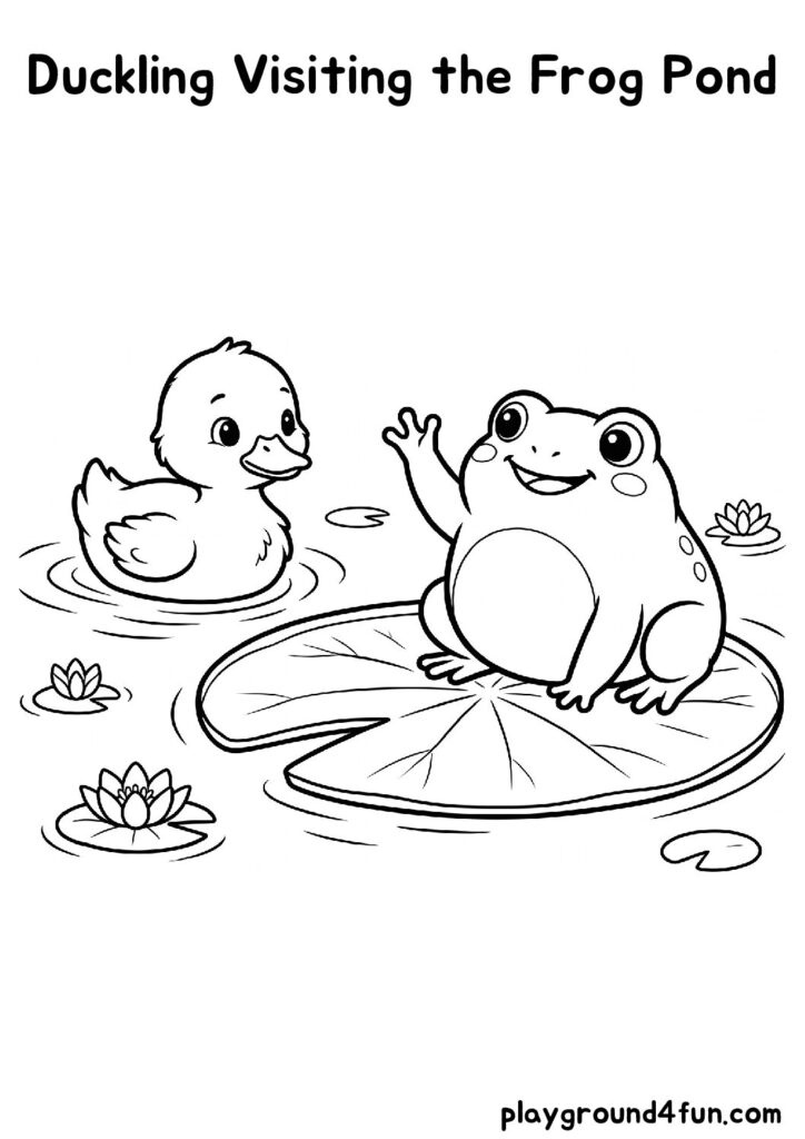 Duckling Visiting the Frog Pond Coloring Pages