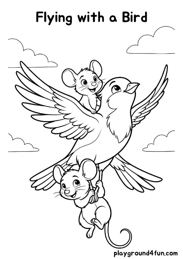 Flying with a Bird Coloring Pages