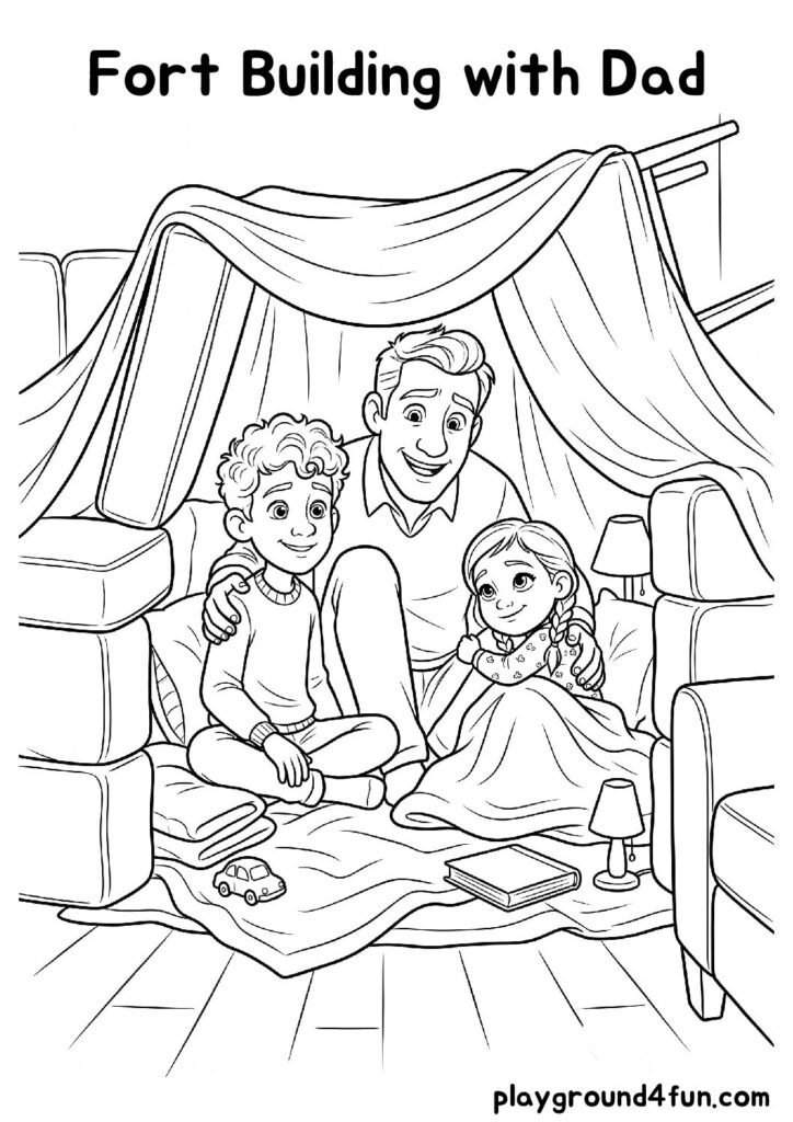 Fort Building with Dad Coloring Pages