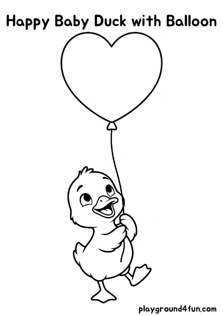 Happy Baby Duck with Balloon Coloring Pages