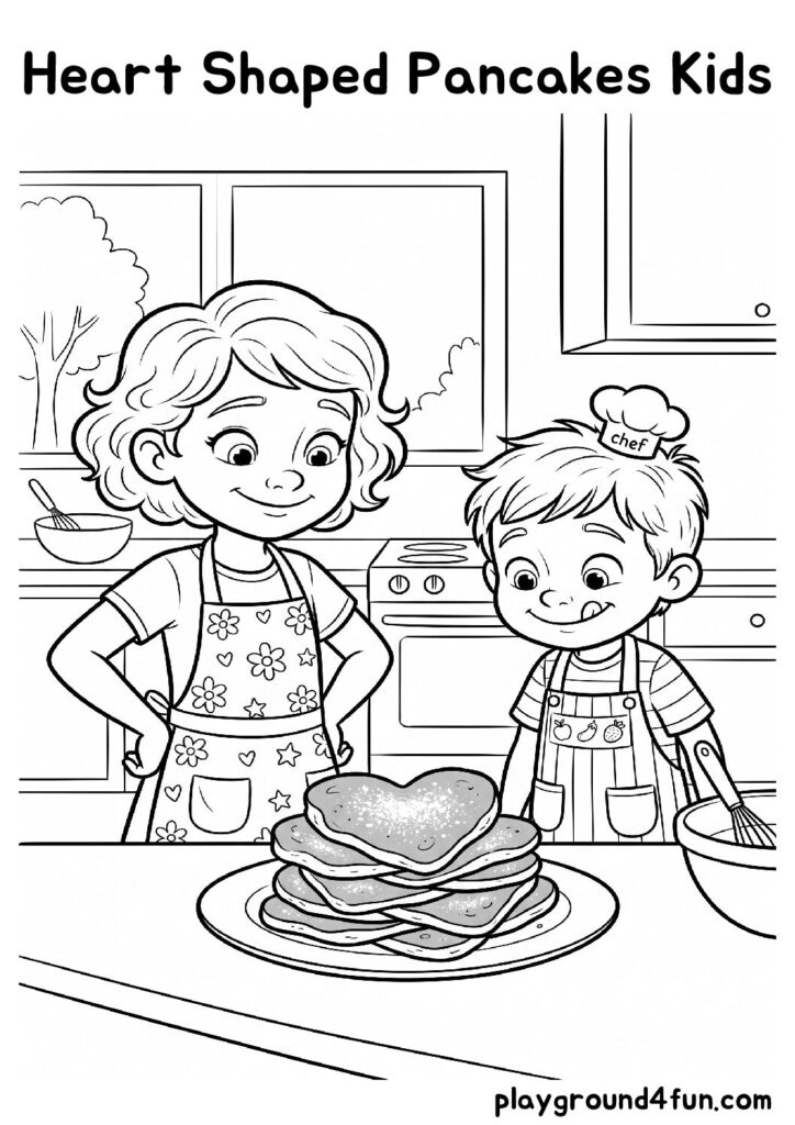 Heart Shaped Pancakes Kids Coloring Pages