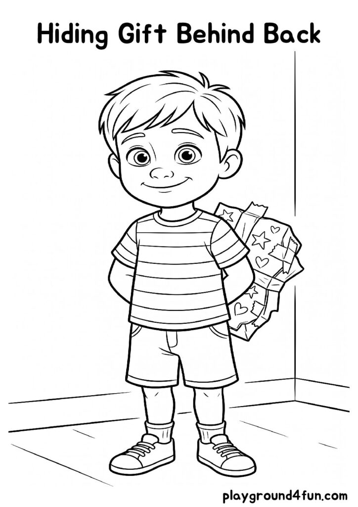 Hiding Gift Behind Back Coloring Pages