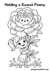 Coloring pages: Holding a Kawaii Peony pdf
